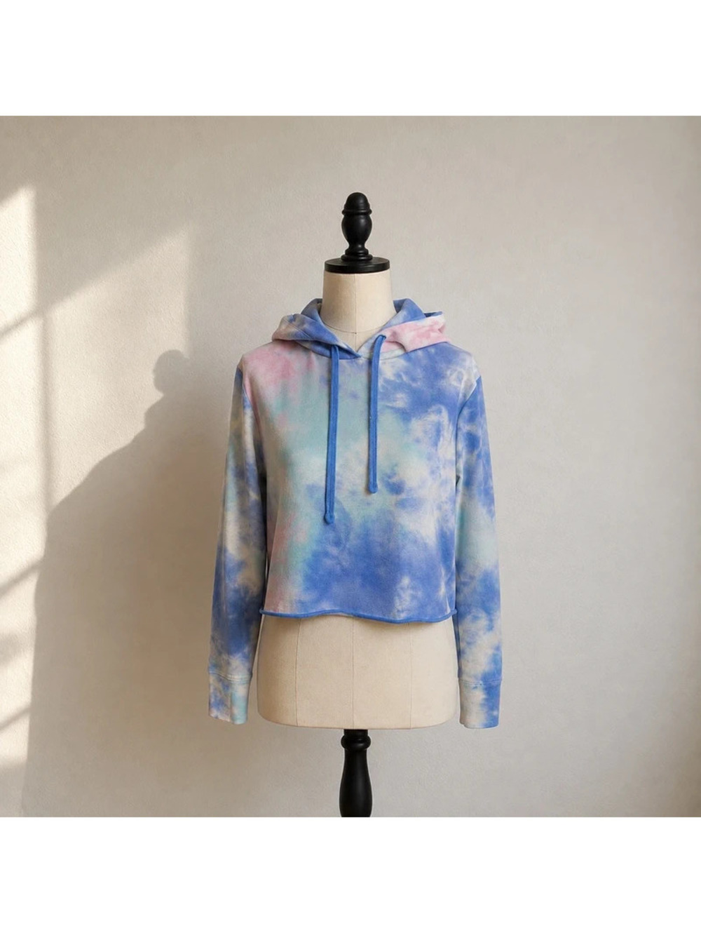 Wildfox XL Pastel Tie Dye Cropped Hoodie Blue Pink Y2K Sweatshirt
